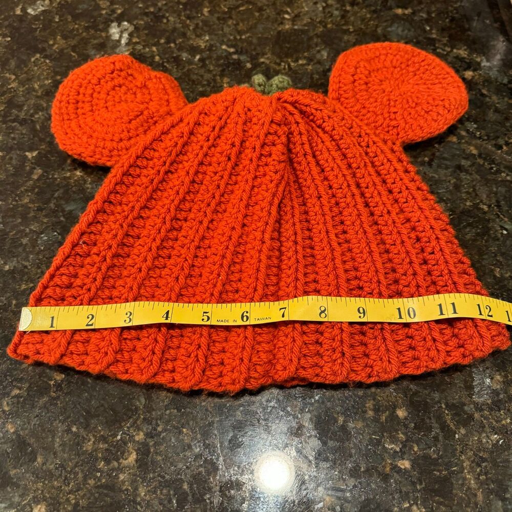 Crochet Pumpkin Disney Mickey Mouse Hat Ears Beanie Handmade Halloween Fall Park - Picture 7 of 7
